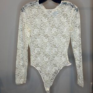 Calvin Klein Size Small S Ivory Lace Bodysuit Vintage